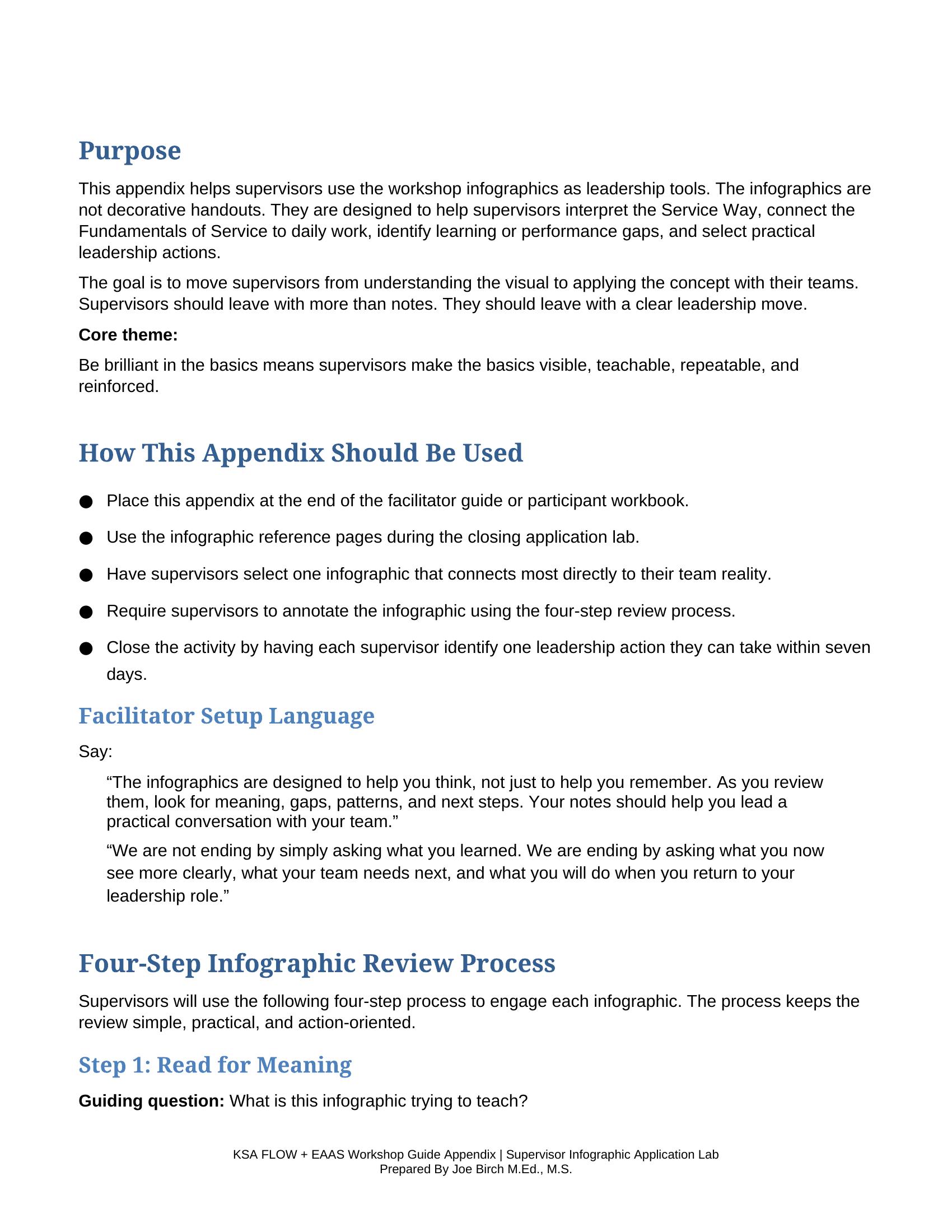 Guide page explaining how supervisors use the KSA infographics as leadership tools.