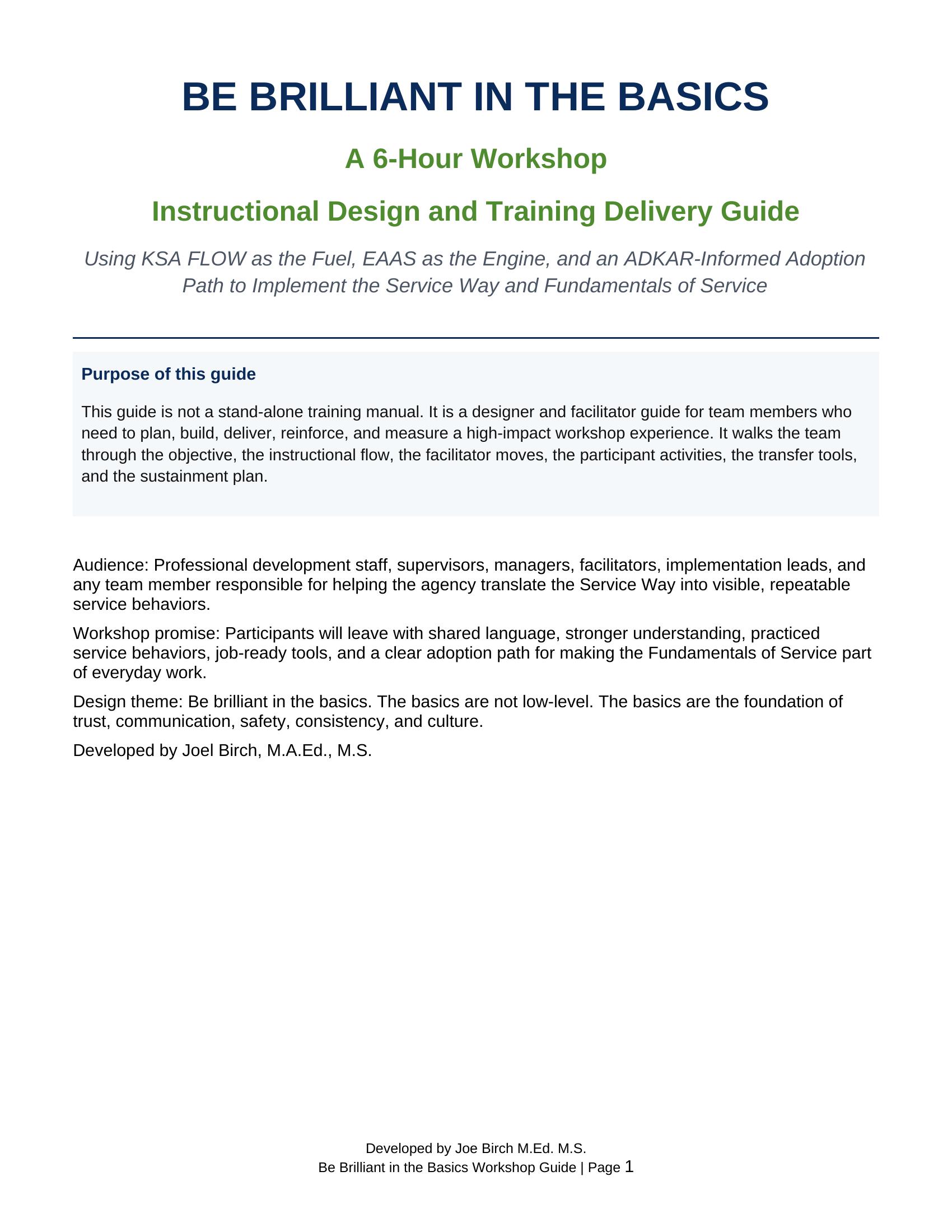 Cover page of the Be Brilliant in the Basics instructional design and training delivery guide.